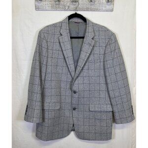Tommy Hilfiger Mens Gray Windowpane Blazer Jacket 42R Wool Blend Lined Academia
